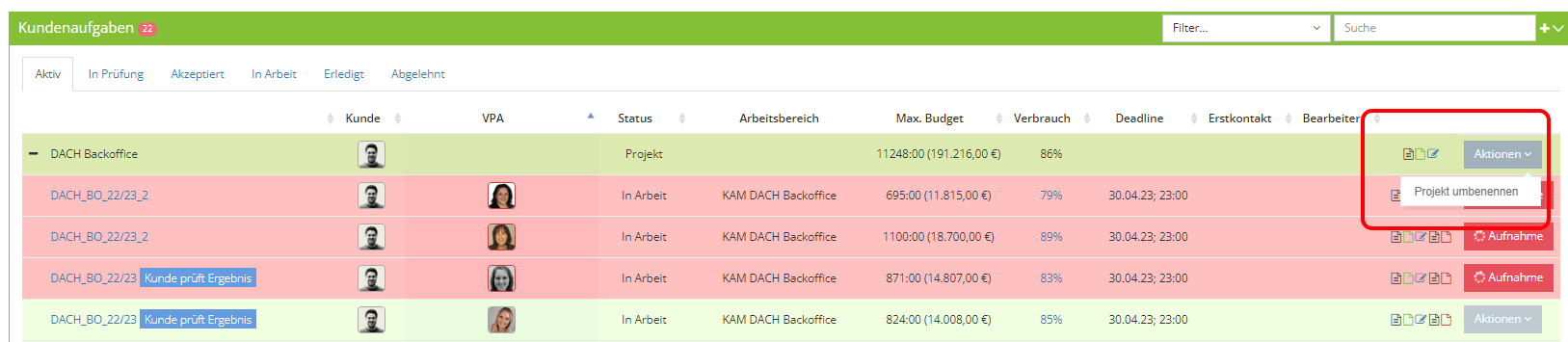 Projekte umbennen